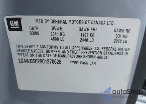 2006 Buick Lacrosse Cxl from USA, damaged, VIN 2G4WD582961270628